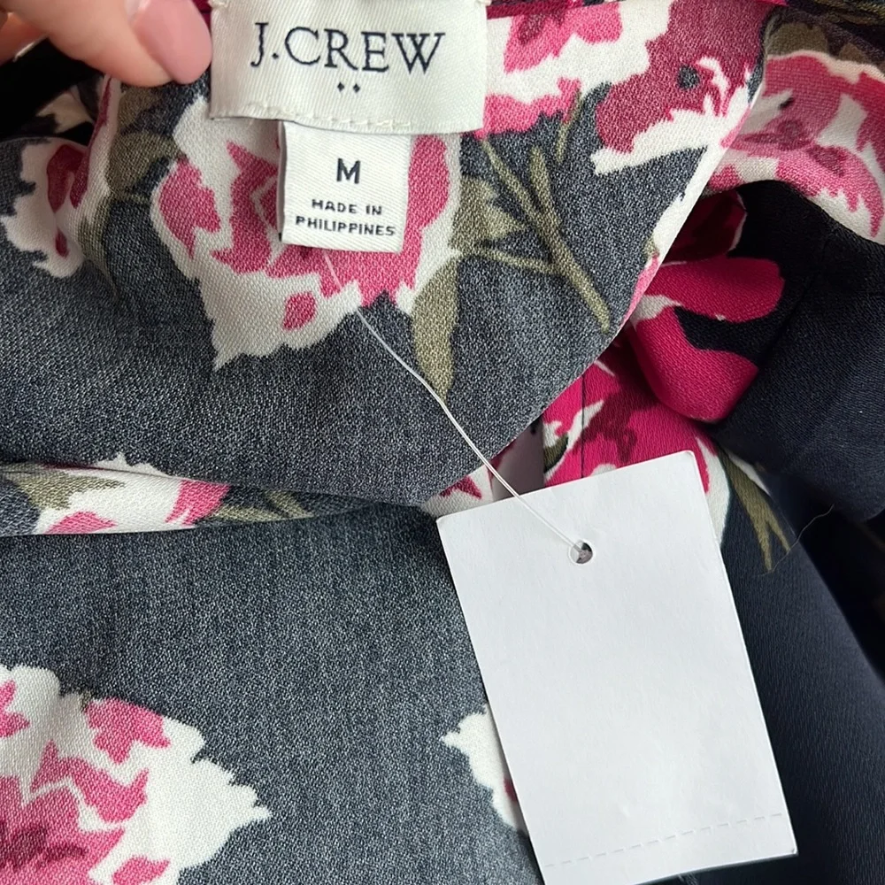 NEW J. Crew Faux Wrap V Neck High Low Floral MIDI Dress L2340 Short‎ Sleeve Navy